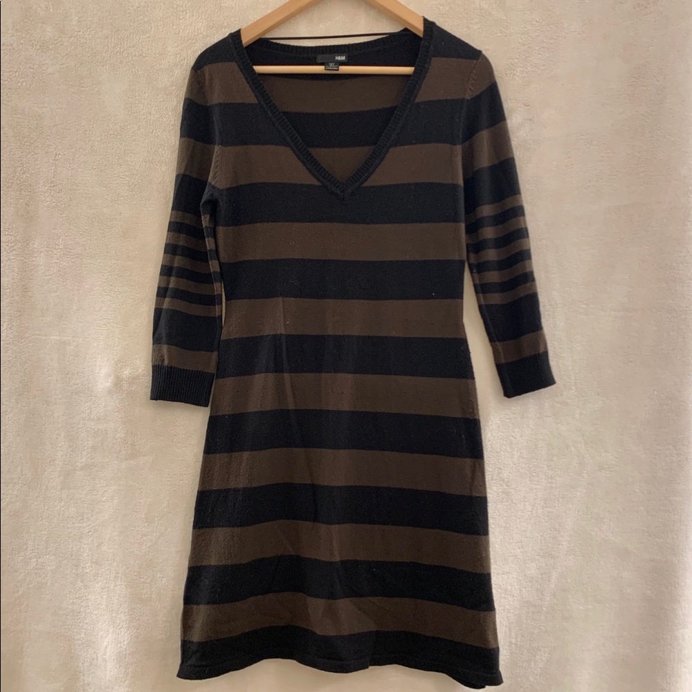 H&M Black and Brown Striped Sweater Dress